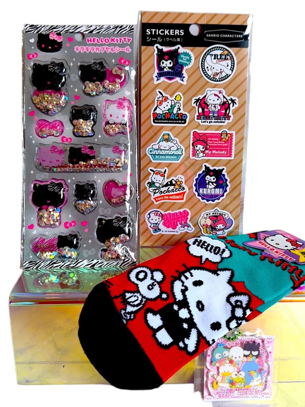 Sanrio Hello Kitty Grunge Socks Sequins Sticker Bundle NWT